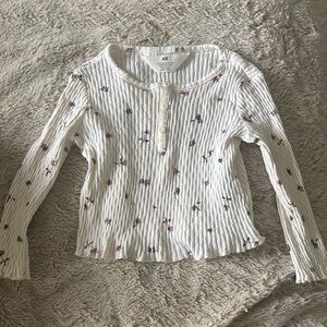 H&M Kids White Floral Ribbed Top